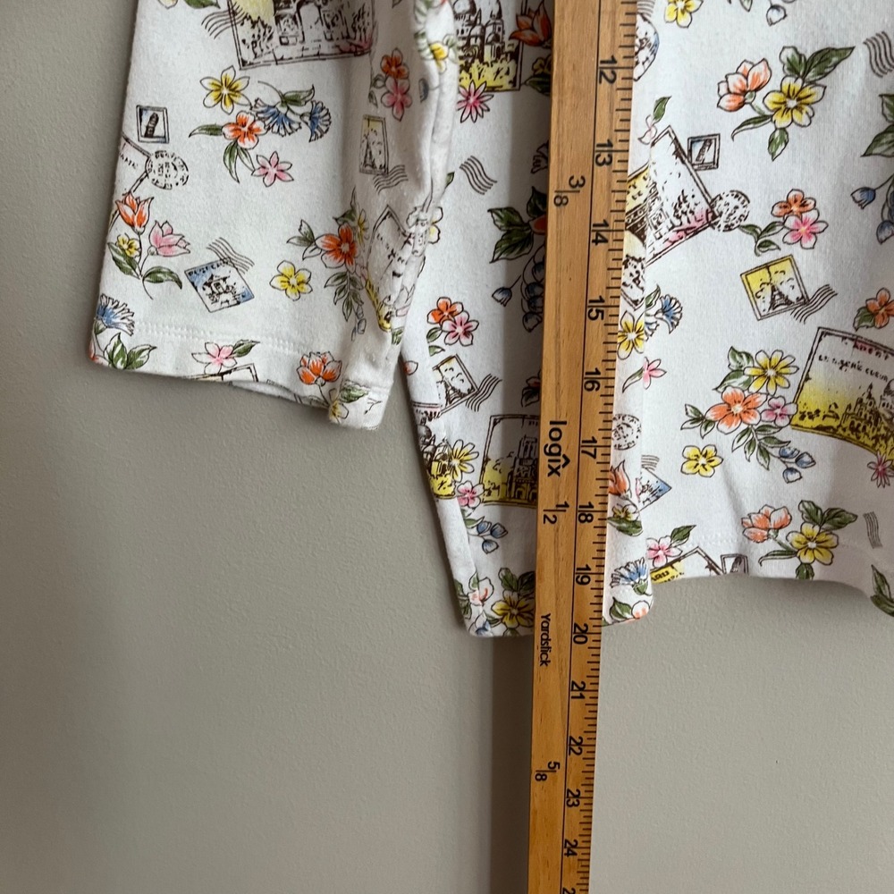 Vintage 90's Paris Euro Postcard Graphic Floral 3/4 Sleeve Artsy Conversational - Picture 2 of 5